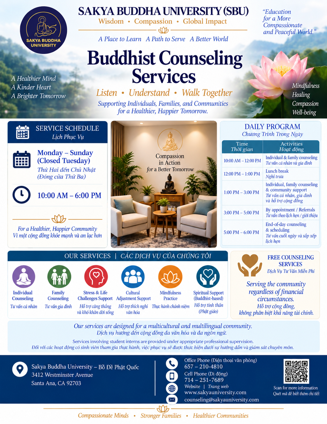 Khai mạc Phòng Dịch vụ Tư vấn tâm lý Phật giáo - Sakya Buddha University
